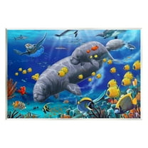 Stupell Industries Manatees & Fish Swimming Coastal Painting Unframed Art Print Wall Art