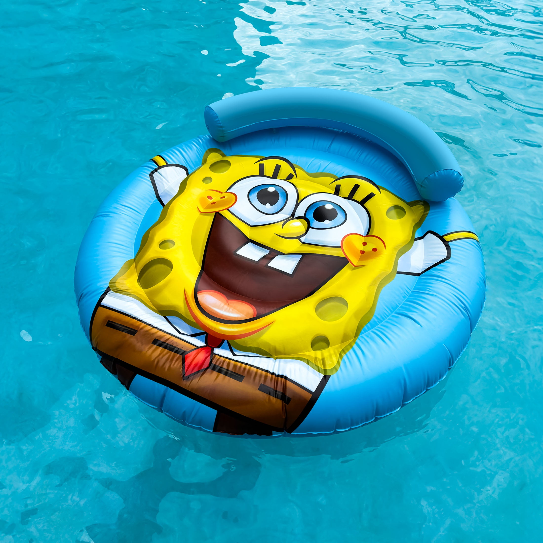 SpongeBob SquarePants 60" Pool Island Inflatable Pool Float with Detachable Headrest, Inflatable Water Fun, Ages 3+