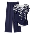thumbnail image 2 of AUNVITO Women's Casual Two-Piece Set Loose Fit Drawstring Pants and Round Neck Short Sleeve Top with All Over Print Fashion Casual Outfit, 2 of 5