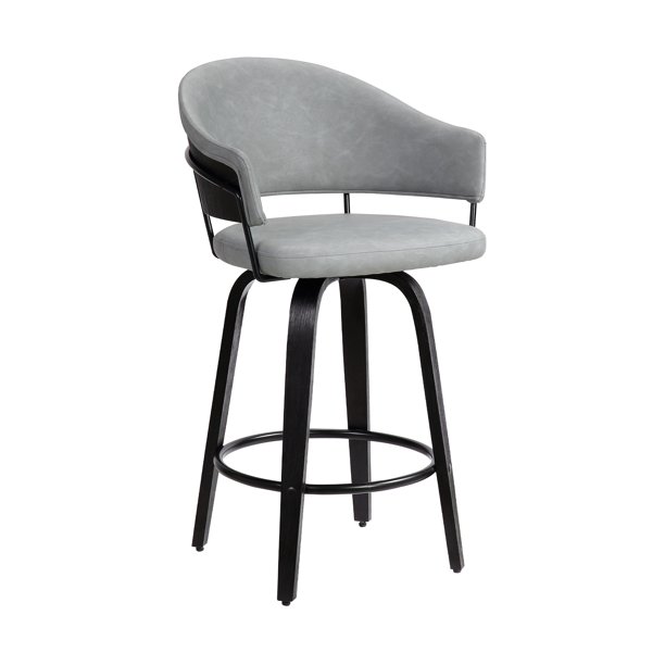 Doral 30" Light Gray Faux Leather Barstool in Black Powder Coated