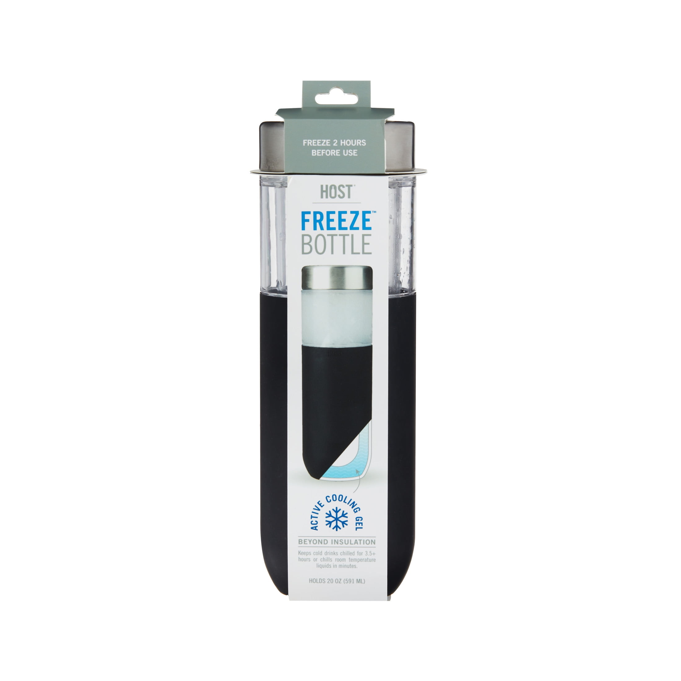 Host FREEZE Double Walled Water Bottle, Freezer Cooling Tumbler, 20oz Black
