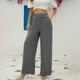 thumbnail image 2 of WTXUE Wide Leg Pants, Bell Bottoms Women's Linen Waisted Buckle Pants Elegant Pockets And Casual Court Pants Stylish Elegant And Comfortable, Palazzo Pants Slacks, Grey, 2 of 8