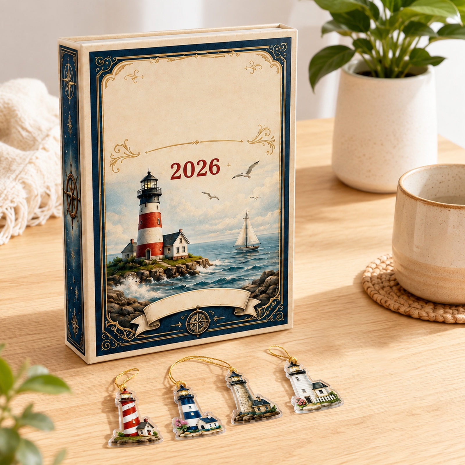 GrbtsrdChristmas Advent Calendars 24‑Piece 2D Acrylic Vintage Lighthouse Keychain Coastal‑style Collectible Exciting Daily Surprise Home Decor Piece Lovely Gift for Seaside Xmas Celebrations