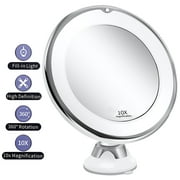 Meidong 10x Magnifying Lighted Makeup Mirror with 360 Rotation, Touch Sensor Control, Natural Daylight LED Light, Powerful Locking Suction Cup, Cosmetic Mirror for Home, Bathroom, Vanity and Travel