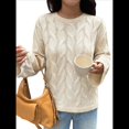 thumbnail image 3 of Suéter de Larga para Mujer, Jersey de Punto Acanalado de Otoño, Suéter Holgado de Cuello Redondo con Cable, Tops Tipo Jersey. Albaricoque M, 3 of 7