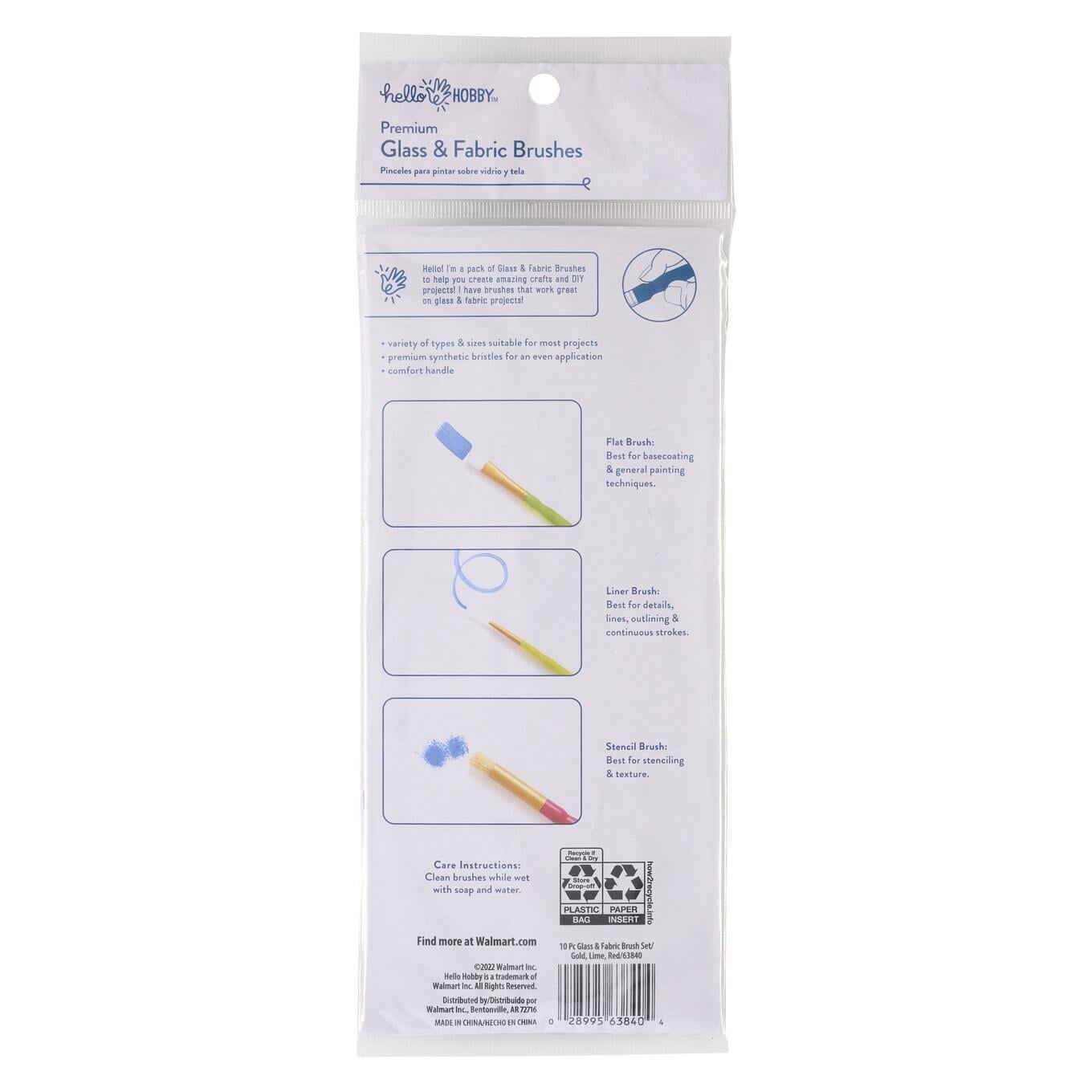 Hello Hobby 10 Piece Comfort Grip Glass & Fabric Paint Brush Set