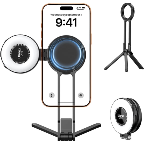 ULANZI 2-in-1 Magnetic Phone Tripod & Selfie Light Kit,MA30 Phone Stand with LM19 2500K-8500K LED Fill Light for Photo/Vlog/Video