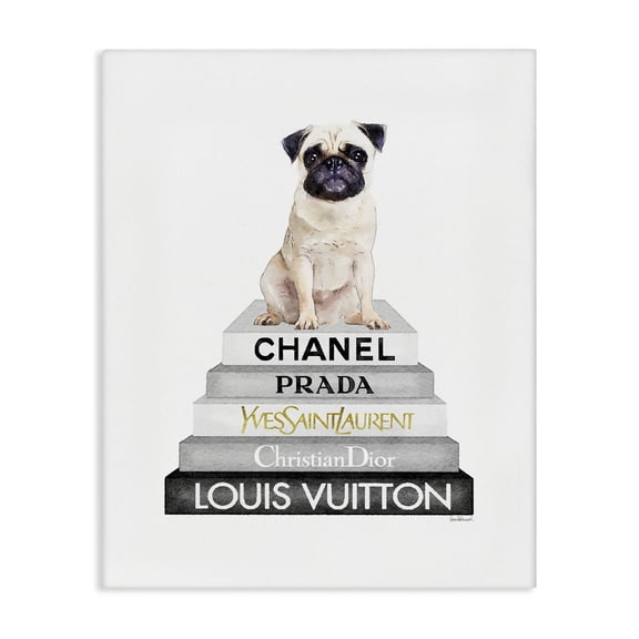 Stupell Industries Art Deco Pug Dog Grey Fashion Books Canvas Art, 16 x 20, by Amanda Greenwood