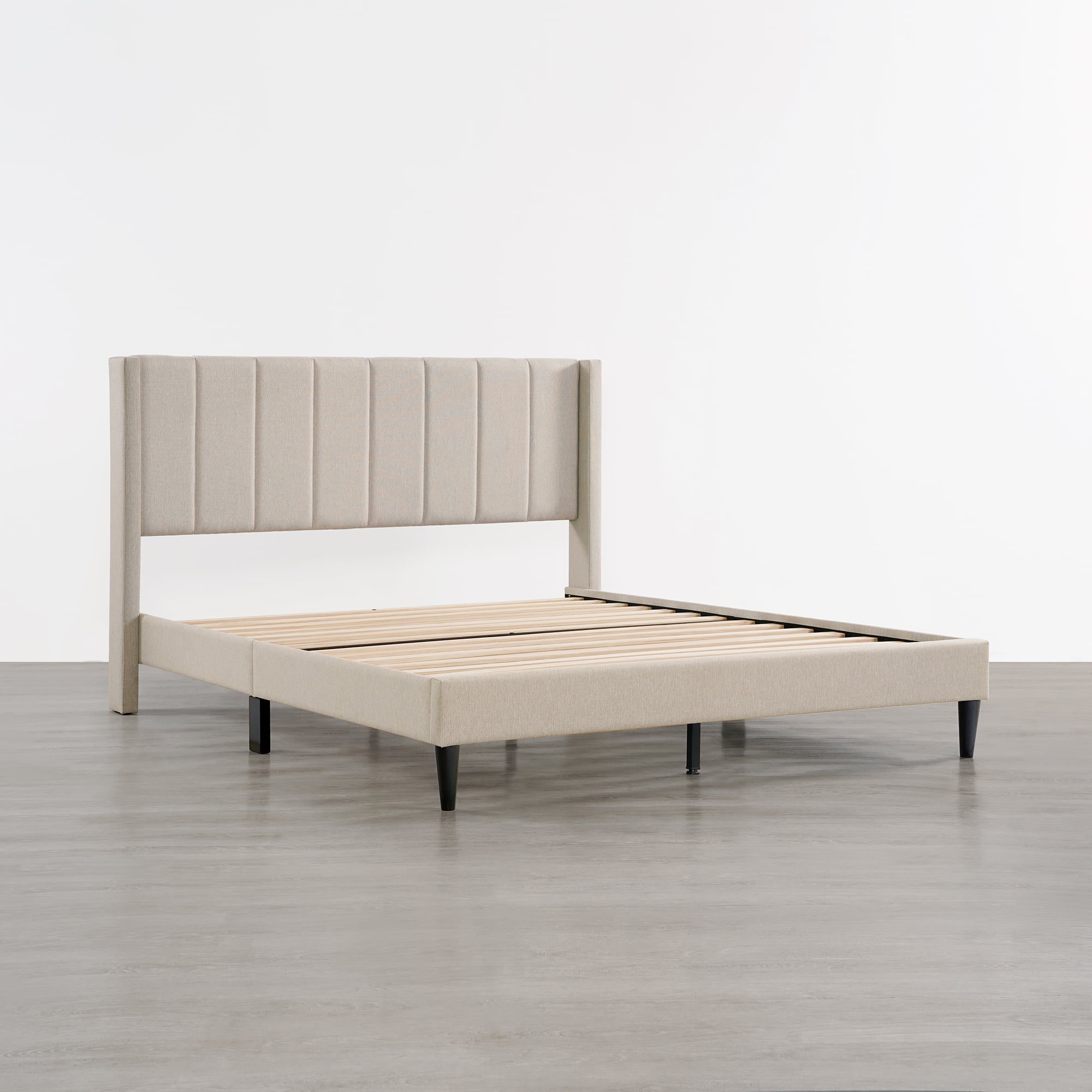 Spruce & Spring Upholstered Platform Bed Frame with Wingback Headboard Queen