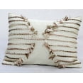 thumbnail image 3 of HomeRoots 10 x 14 x 20 in. Tan & White Zippered Cotton Blend Geometric Throw Pillow with Pom-poms, 3 of 5
