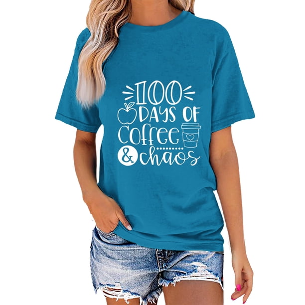 Blusa de Manga Corta Cuello Redondo Impreso Señoras Casual Top, Blusa Ligera de Poliéster para el Trabajo, la Fiesta Y Toda la Temporada de Uso Diario