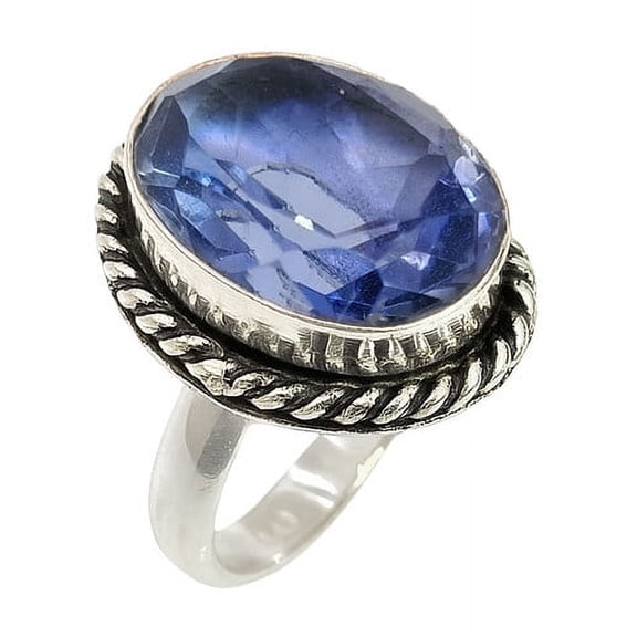 Oval Cut Iolite Gemstone Ring Oxidized 925 Sterling Silver Ring Unisex Handmade Jewelry Gift Ring Size US 4
