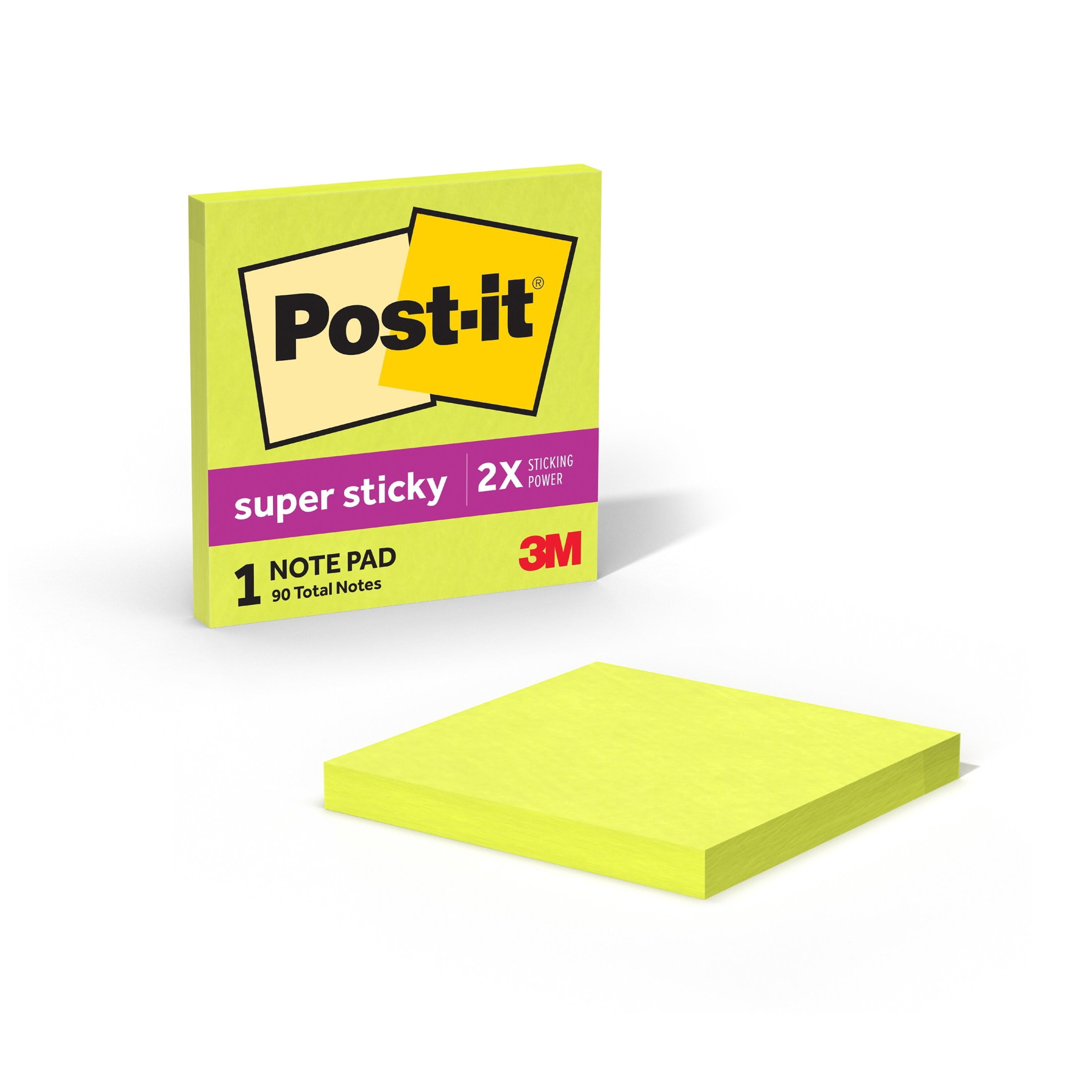 (4 pack) Post-it Super Sticky Notes, 3 in x 3 in, Bright Green, 1 Pad