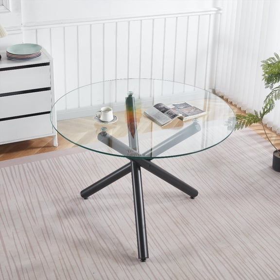 Modern Glass-Top Dining Table with Metal Legs|Space Saving|110X110X75CM