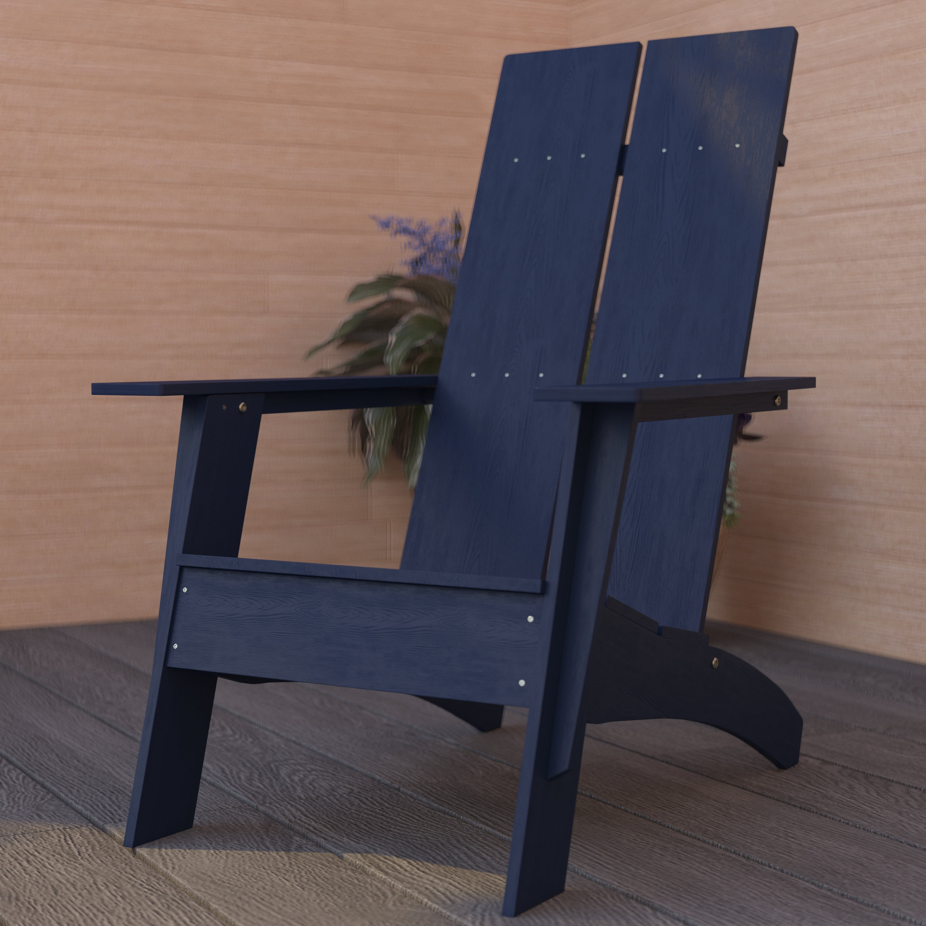 Merrick Lane Modern 2 Slat Back All-Weather Poly Resin Wood Adirondack Chair in Navy