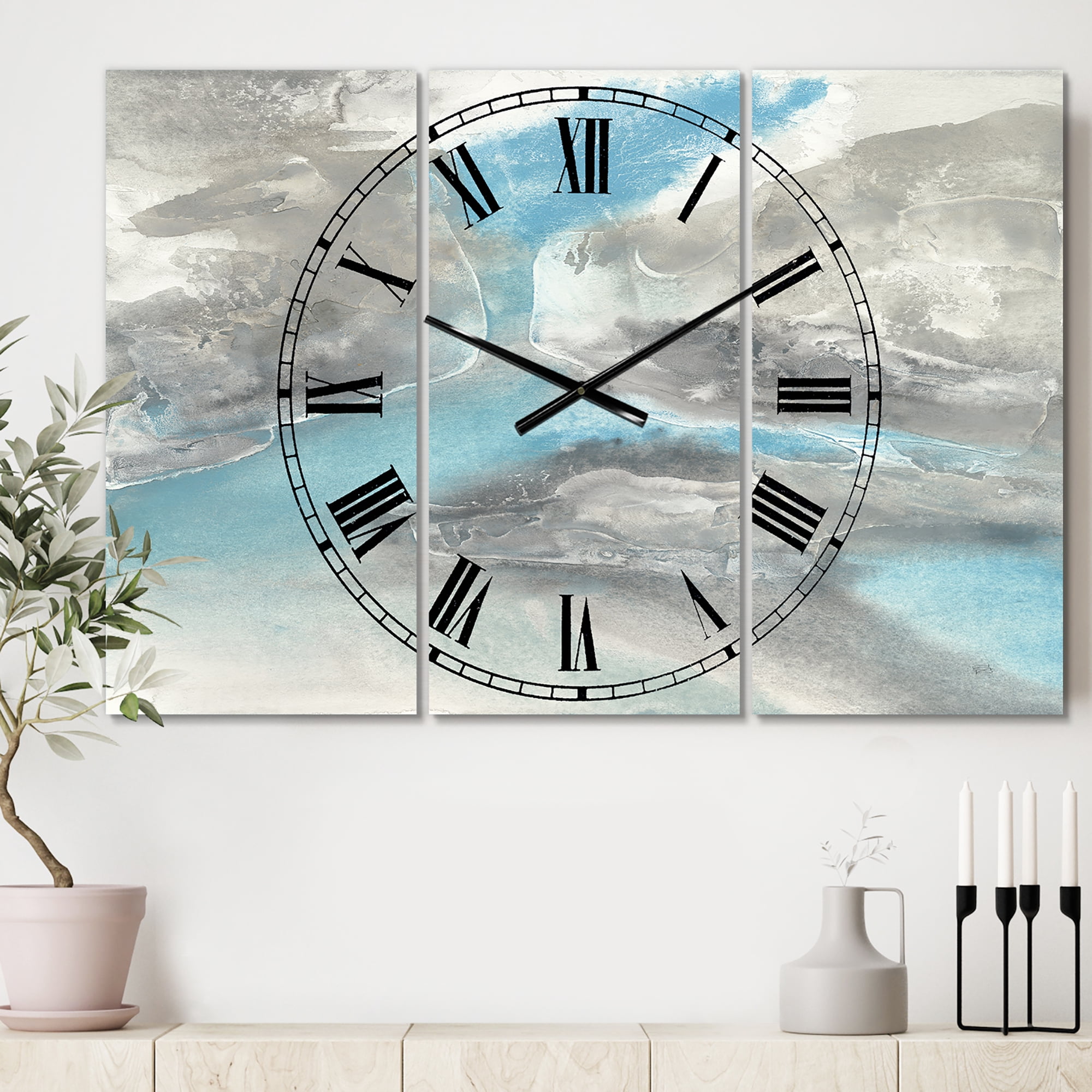 Designart 'Watercolor Minimal Blue Tones II' Mid-Century Wall Clock