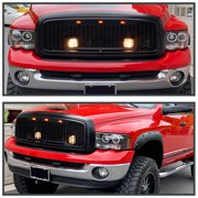 Spec-D Tuning Black Dual LED Halo Projector Headlights Compatible with 2002-2005 Dodge Ram 1500, 2003-2005 Dodge Ram 2500/3500, Left + Right Pair Headlamps Assembly