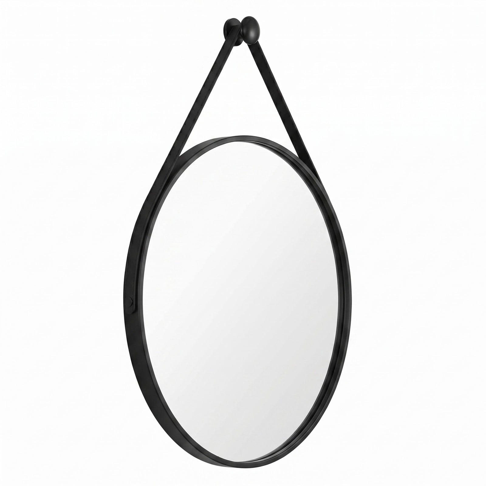 Gleamira 20" Wall Mounted Mirror Round Vanity Mirror with Leather Strap, Black
