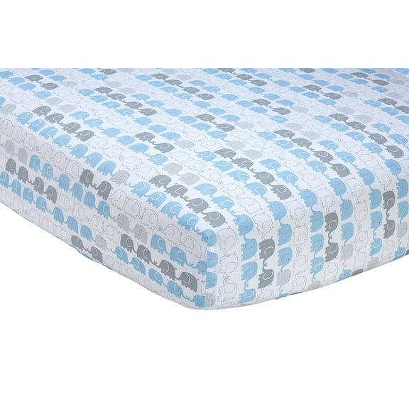 Zutano Elefant Blau Crib Sheet, White/Blue/Grey, 52" x 28" x 8"