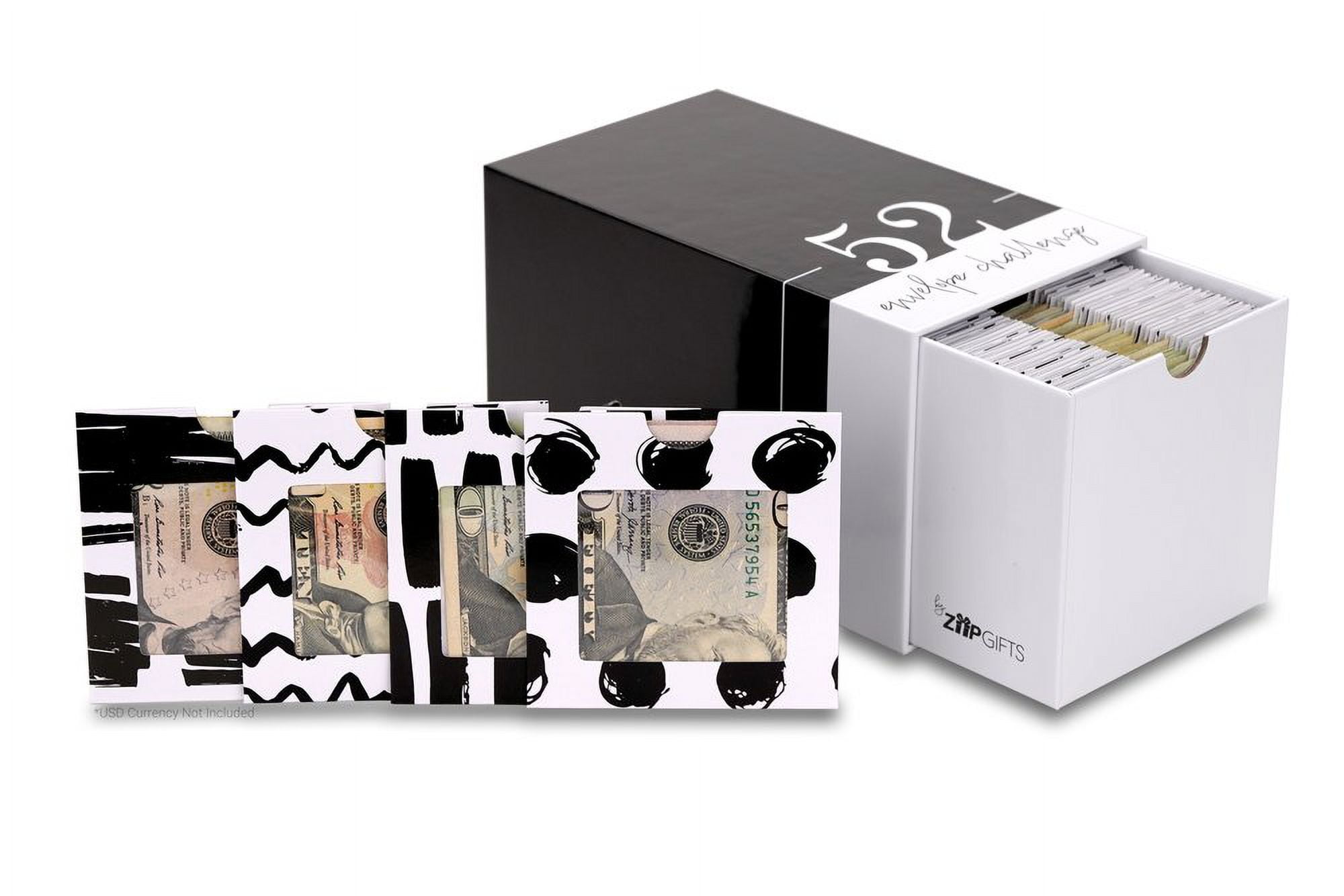 ZipGifts 52 Envelope $1,378 Money Saving Challenge Kit | 56 Premium Card Stock Cash Stuffing Envelopes w/Clear Plastic Windows, $ Stickers, 3 Goal/Mark-off Sheets, & Drawer Box (Dots & Lines)