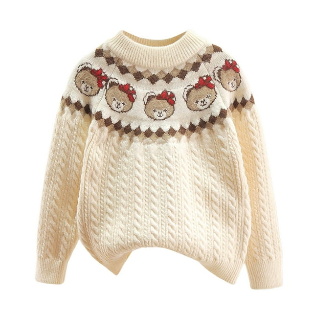 Hfolob Kids Girl Sweaters Winter Thick Sweater Bulky Yarn Flower Loose Sweater