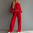 thumbnail image 2 of Two Piece Sets for Women Crew Neck Long Sleeve Cropped Top Wide Leg Pants Lounge Set Cozy Sweatsuits Fashion 2026, 2 of 7