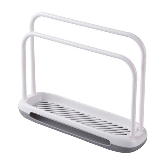 Soporte para trapos de cocina con bandeja de drenaje, organizador para fregadero de cocina y baño blanco