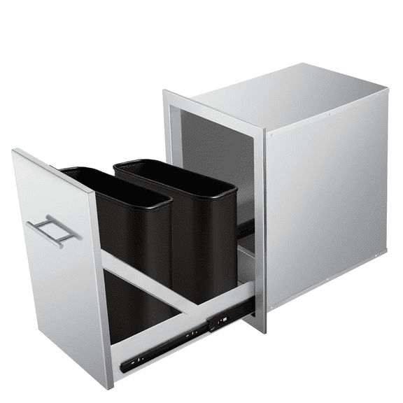 Pull-Out Trash Can Drawer, Stainless Steel Flush Mount Trash Cabinet 14"W x 25.7"H x 19.4"D for Outdoor Kitchens & BBQ Islands