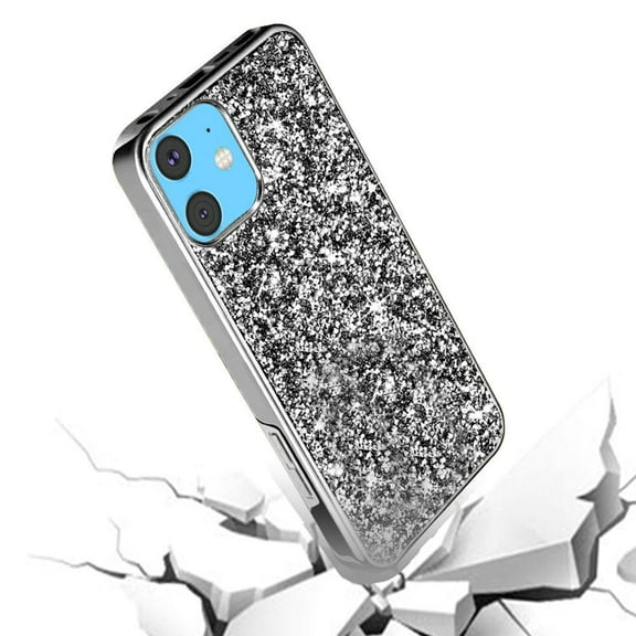 For Apple iPhone 12 Pro Max (6.7") Bling Rhinestone Diamond Shiny Glitter Hybrid Dual Layer Rugged Shell Hard PC TPU Rubber Cover ,Xpm Phone Case [Black]