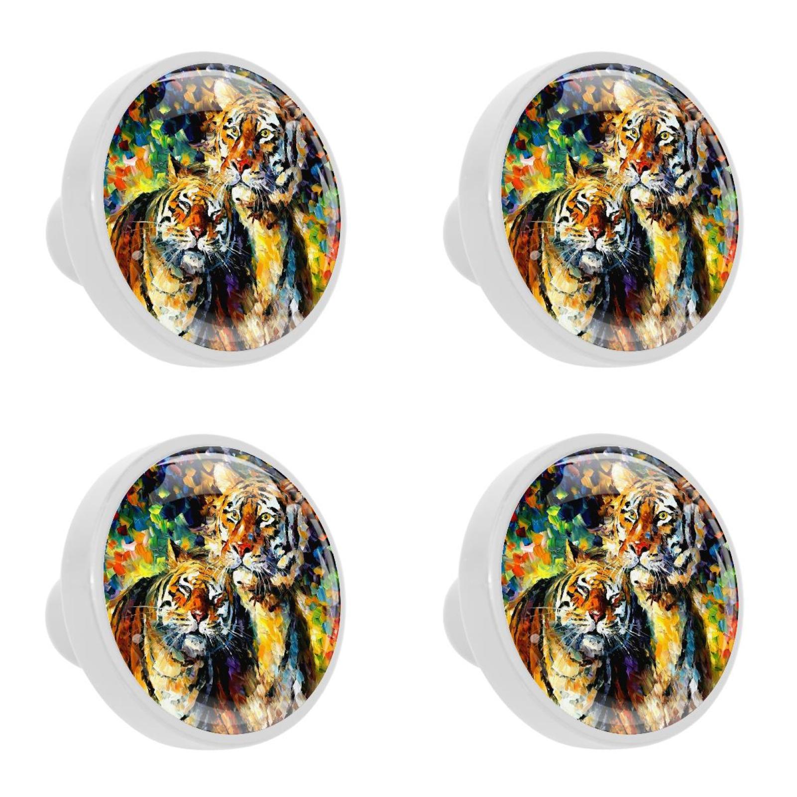 Ownta 4Pcs Kitchen Knob Round Colorful Oil Painting Lion Knobs
