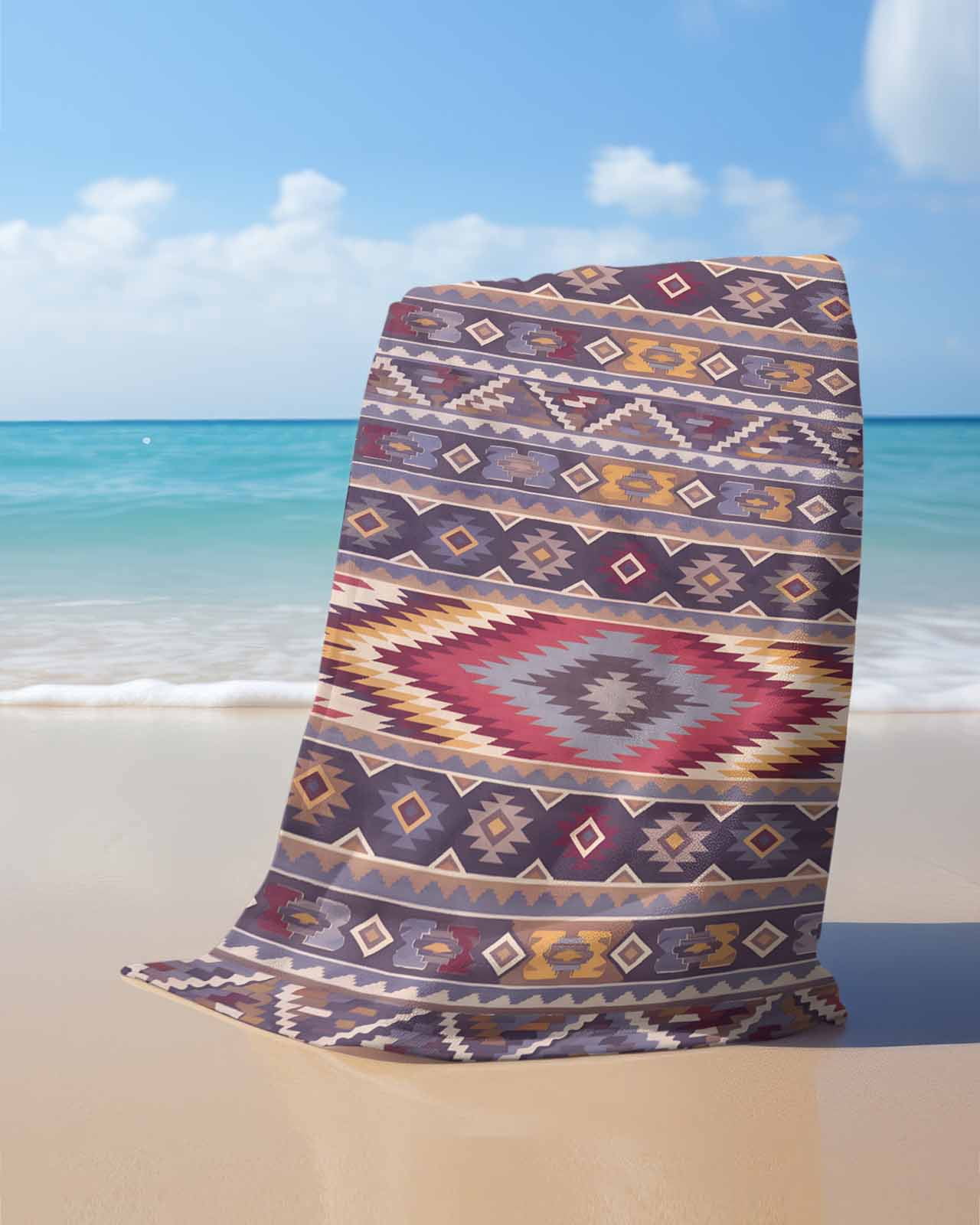 Southwest Aztec Beach Towels Oversized Super Absorbent, Country Retro Ethnic Geometric Motifs Lightweight Bath Towel Quick Dry Sets For Bathroom/Pool/Rv Camping/Beach Play/Gym Room/Picnic 23"x47"