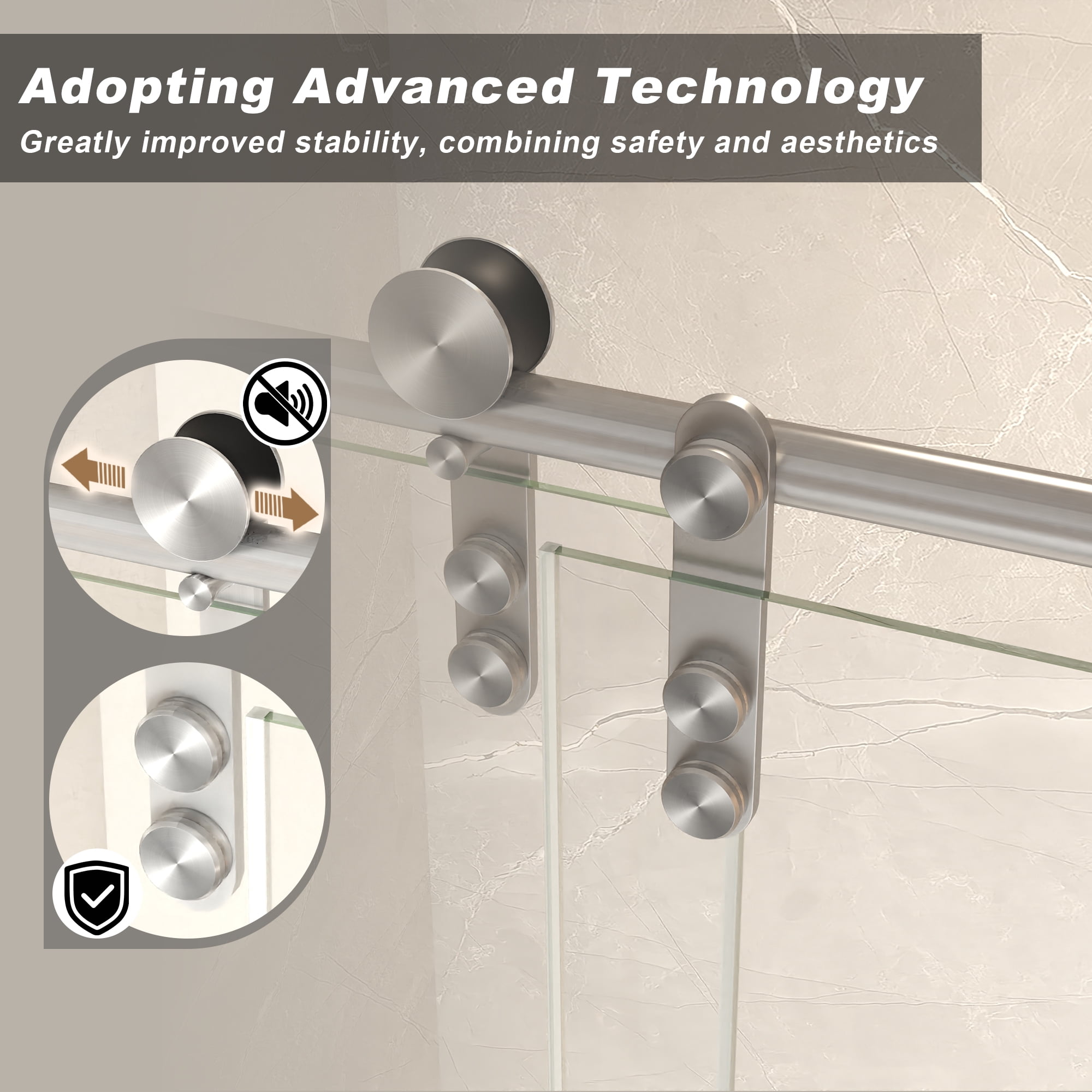Leumius 44-48" x 76" H Frameless Sliding Shower Door,5/16" Clear Tempered Glass Sliding Shower Door,Stainless Steel Frame,Brushed Nickel