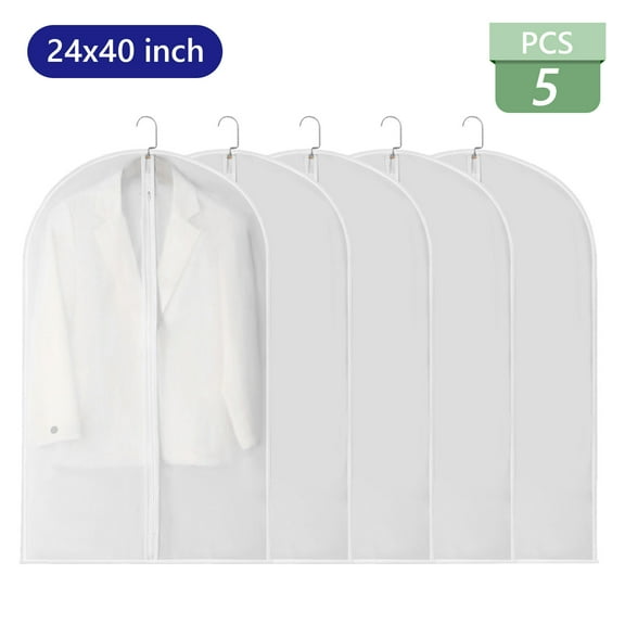 5 Pcs Clear Garment Bags 24 x 40 inch Hanging Clothes Cover Full Zipper Suit Bags PEVA Garment Covers for Closet Clothes Storage