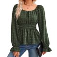 thumbnail image 3 of Blusa de manga larga con cintura fruncida, camisa de mujer con volantes y cuello redondo, blusa de manga larga con volantes, la mejor en su clase, 3 of 9