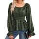 thumbnail image 3 of Blusa de manga larga con cintura fruncida, camisa de mujer con volantes y cuello redondo, blusa de manga larga con volantes, la mejor en su clase, 3 of 9