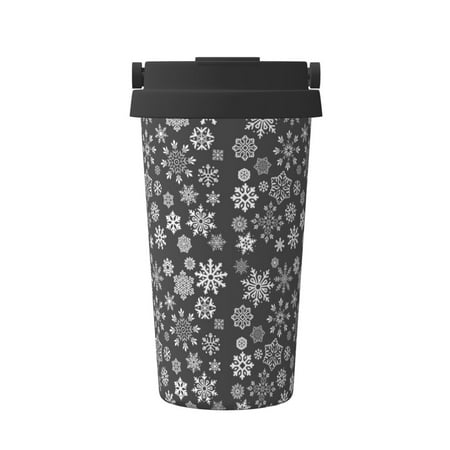 

Uemuo simple white Snowflake Print Carry Insulated Coffee Mug Travel Mug with Hidden Handle Insulated Coffee Flask Leak-proof Travel Mug Insulated Mug for Office