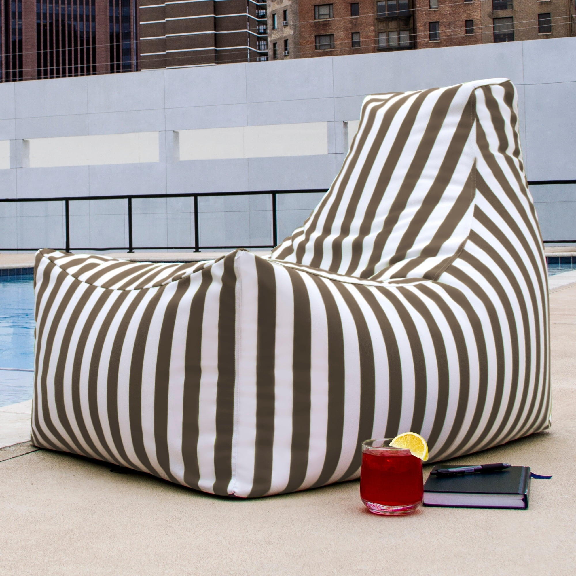 Jaxx Juniper Outdoor Bean Bag Patio Chair & Poolside Lounge, Taupe Striped
