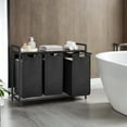 thumbnail image 1 of LEDREM 3-Compartment Laundry Sorter with Shelf, 31.7 Gallon Capacity, Removable Bags & Steel Frame, for Home Organization, Ink Black and Rustic Brown, 1 of 5