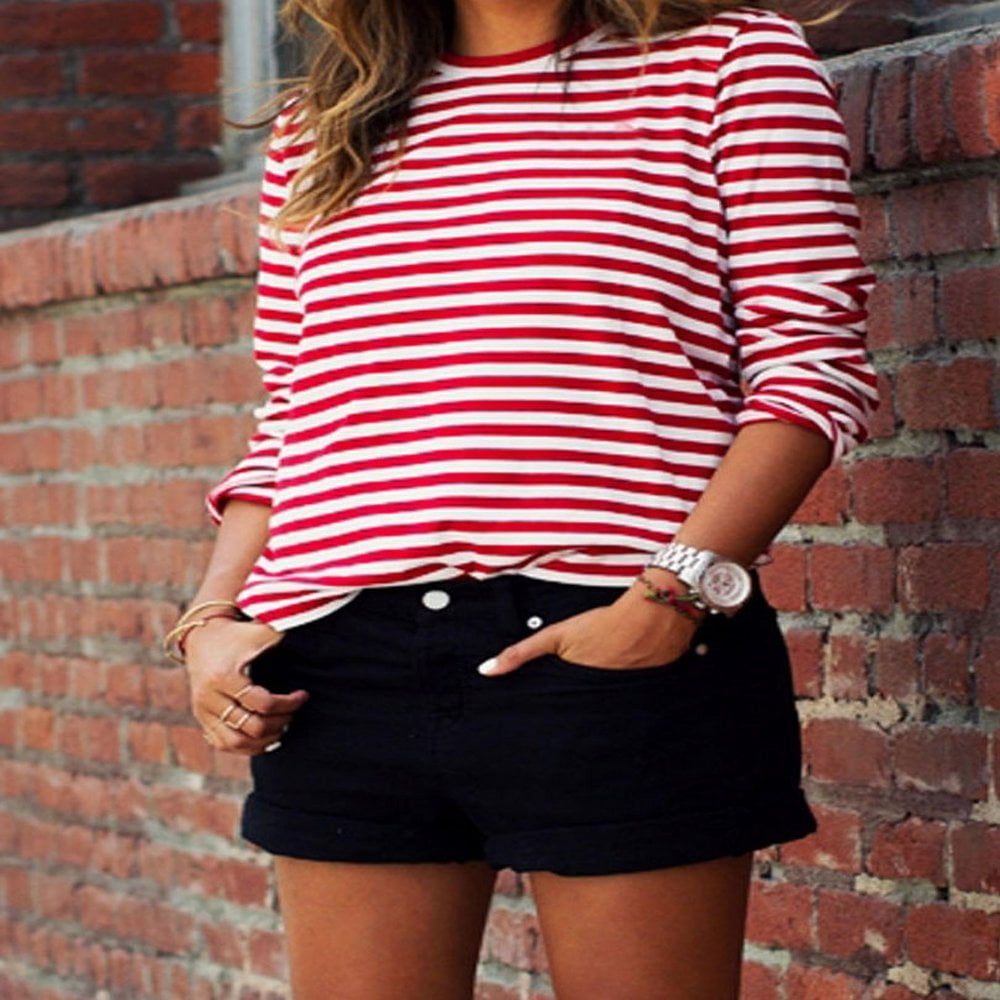 T-shirt à rayures et manches longues. col Ulla Popken | La Redoute