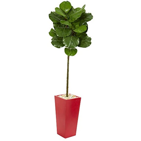 5.5 Fiddle Leaf Artificial Tree in Red Tower Planter