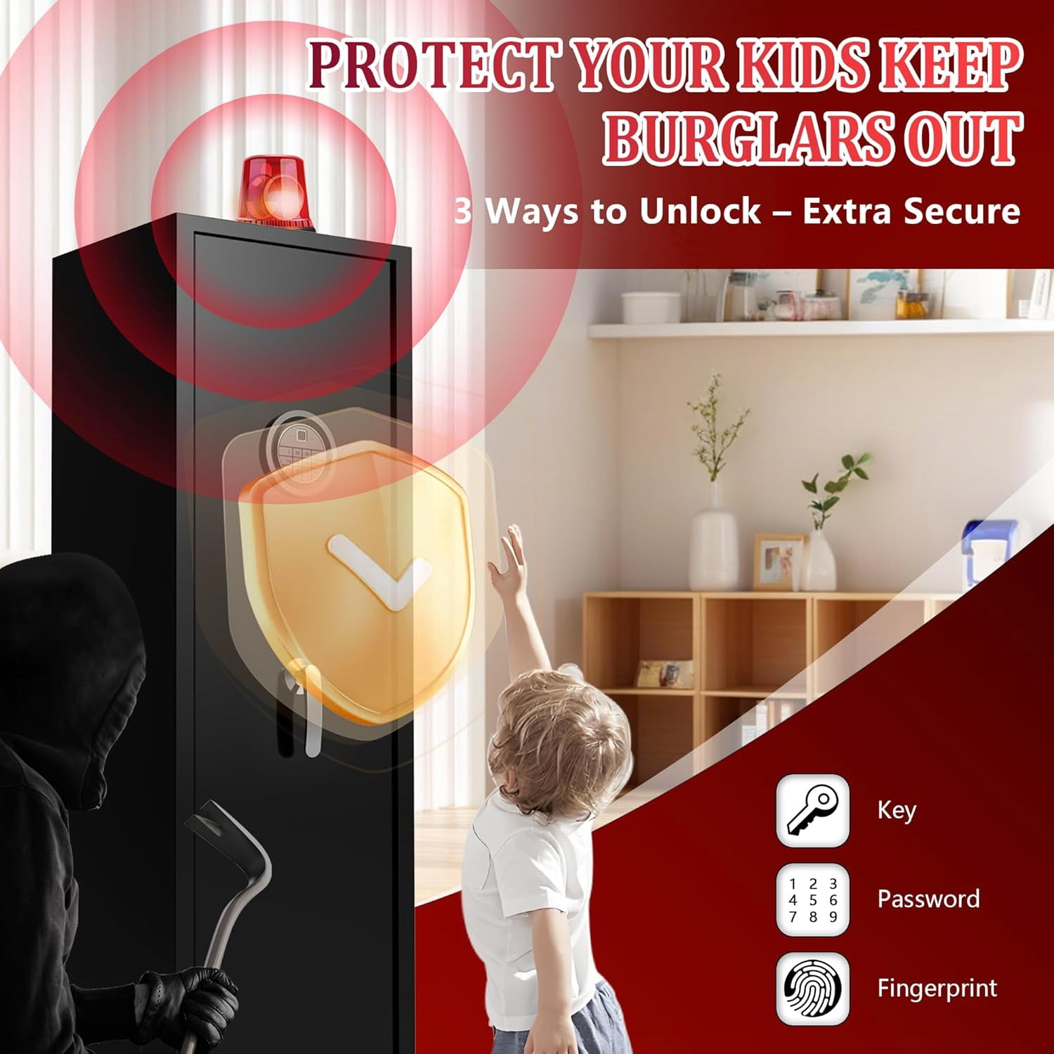 Marcree Biometric Fingerprint Gun Safe for Rifles, 6-8 Gun Cabinet with Key Inner Cabinet, Fingerprint & Digital Keypad  Cabinet, Gun Safe for Rifles and Pistols, Pistol Pocket, Silent Mode