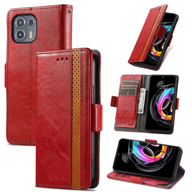 Case for Motorola Moto Edge 20 Lite Cover Leather Wallet Folio Case Book Design Flip Magnetic Closure - Red