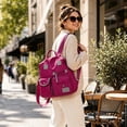 thumbnail image 5 of FSAGAE Multi-Pocket Travel Bag Nylon Tote Lightweight Handbag Rose Red Waterproof Large-Capacity Durable, 5 of 5