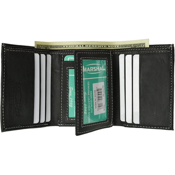 100% Leather Tri-fold Mens Wallet Black #961107