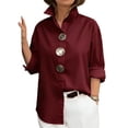 thumbnail image 2 of Omexry Plus Size Tops Women Turn Down Collar Long Sleeve Oversized Big Button Decor Casual Loose Solid Color Shirt Wine XL, 2 of 5