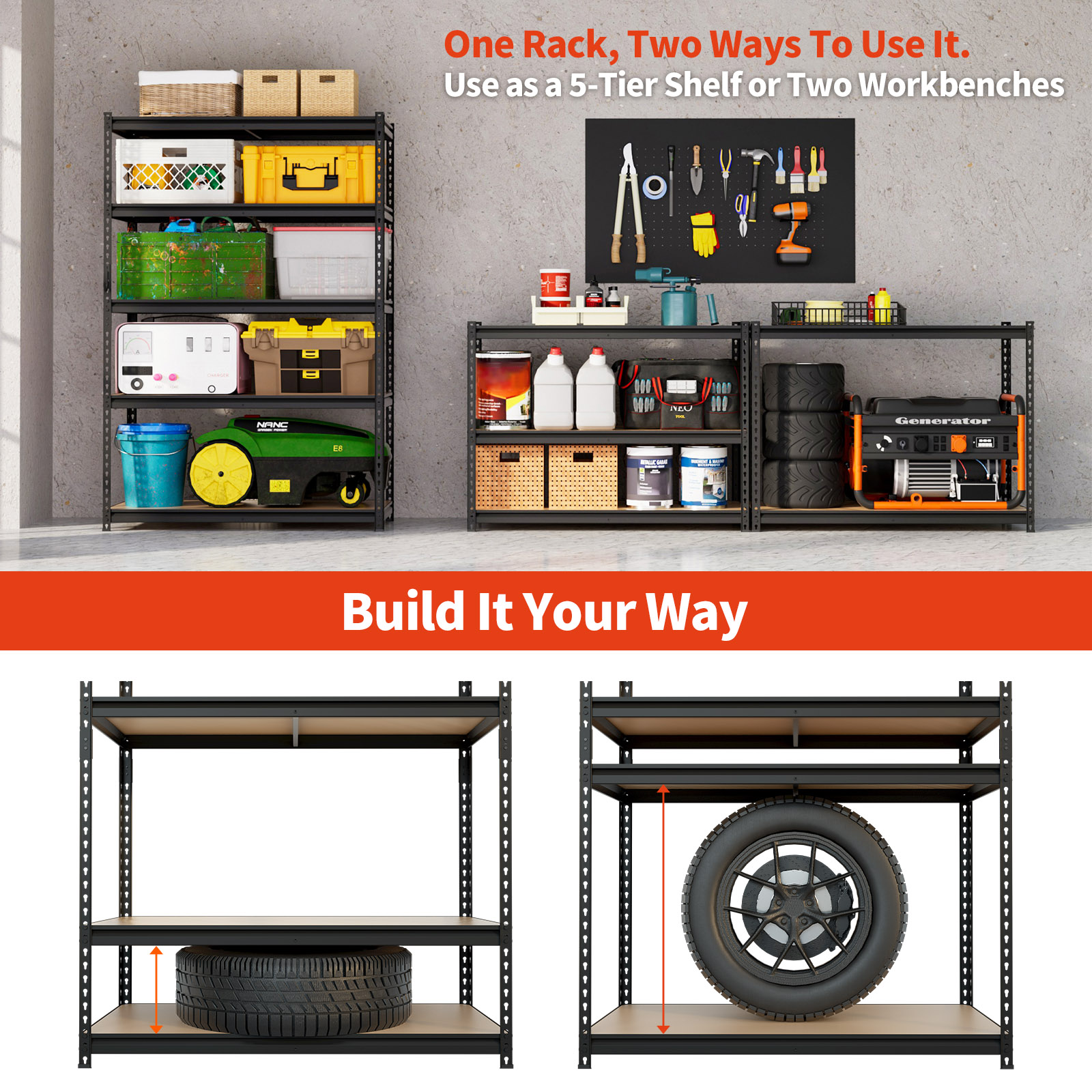 DYNALOAD 6000 lb Heavy Duty Garage Shelving Unit, 5-Tier Adjustable Metal Storage Shelves, 36" W x 18" D x 72" H