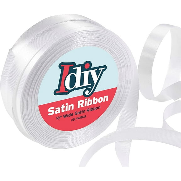 White Satin Ribbon (1/2", 50 Yards) No Wire, DIY Arts & Craft, Gift Wrapping Baskets, Wedding Decor, Sewing Projects, Party Decorative Embellishment, Hair Bows - Stocking Stuffer for Crafters