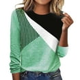 thumbnail image 1 of Chemise Femme Compression Manches Longues Mode Ample Rayée Imprimée Décontractée Col Rond T-Shirt Adulte Vêtements Femme Vert Taille m, 1 of 5