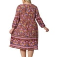 thumbnail image 4 of DARING DIVA Plus Size Casual Boho Floral V Neck 3/4 Sleeve Dress 1X Yellow Pink, 4 of 6