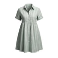 thumbnail image 4 of Relaxed Fit Mini Dress Women Striped Short Sleeve Button Front Turn Down Collar Knit Shirt Dress Green S, 4 of 5